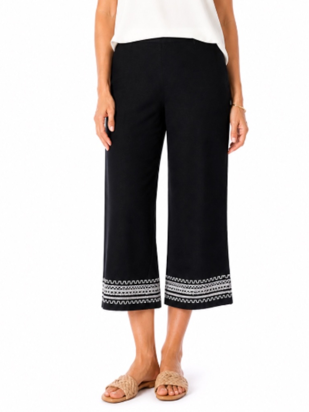 CHICO’S Travelers Black Wide Leg Pants Embroidered Hem Size 3 (16/Large)